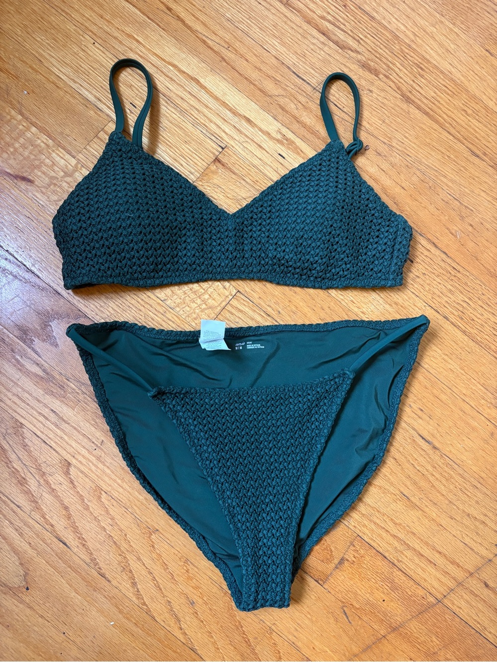 Aerie Crochet Bikini Forest Green Two Piece Swimsuit Medium